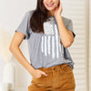 Simply Love US Flag Graphic Cuffed Sleeve T-Shirt - Gray
