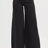RISEN Tummy Control High Rise Palazzo Leg Frayed Hem Jeans - BLACK
