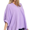 Zenana Woven Airflow V-neck Puff Half Sleeve Top - LAVENDER