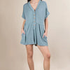 VERY J Two Tone Ribbed Knit Comfy Casual Romper - Sky