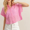 HYFVE Lightweight Eyelet Button Down Short Sleeve Shirt - Pink