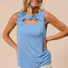 BiBi Rayon Span Knit With Cut Out Front Sleeveless Top - DENIM
