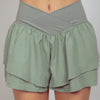 VERY J V-Shaped High Waist Layered Active Shorts - Sage