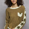 POL Round Neck Long Sleever T-Shirt with Star Patch - OLIVE