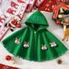 Children's Reindeer Embroidered Christmas Cape Outerwear - Dark Green