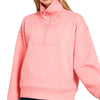 Zenana Scuba Half Zip Sweatshirt with Pockets - DK PINK