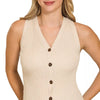 Zenana Ribbed Knit Button-Down Sweater Vest - SAND BEIGE