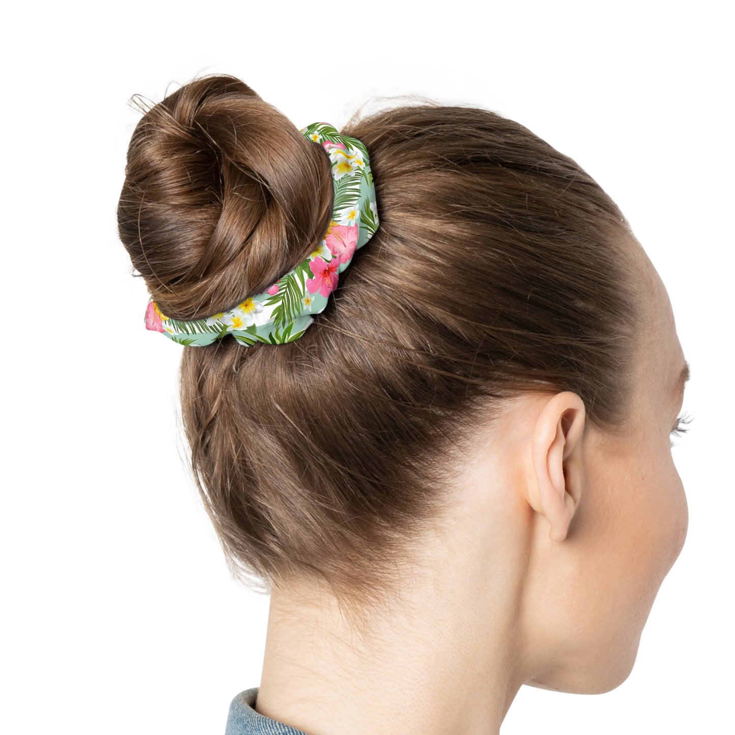 Tropical Floral Scrunchie, Hair Accessories, Summer Style, Gift for Her, Boho Hair Tie, Festival Hair, Beach Vibes