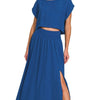 Zenana Heavy Woven Span Crop Tee & Skirt Set - LT NAVY