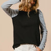 BiBi Cable Sweater Knit Top with Contrast Puff Sleeve - BLACK