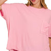 Zenana Oversized Ribbed Round Neck Short Sleeve Tee - DK PINK