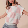 SO ME Check Plaid Casual Sweater Top - DUSTY PINK/IVORY