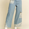 Davi & Dani Lace Applique Wide Leg Jeans - Light