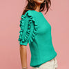 BiBi Solid Knit Ruffled Sleeves Top - JADE