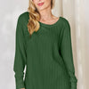 Basic Bae Full Size Ribbed Round Neck Slit T-Shirt - Green