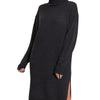Zenana Turtle Neck Long Sleeve Midi Sweater Dress - BLACK