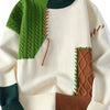 Men's Plus Size Color Block Cable Knit Sweater - Green