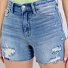 Judy Blue Full Size High Waist Denim Shorts W/stitch Over Destroy Detail Plus Size - MD