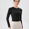 Round Neck Long Sleeve Active T-Shirt - Black