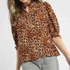 Umgee Full Size Leopard Print Ruffle Neck Blouse Plus Size - Brown