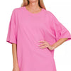 Zenana Cotton Short Sleeve Oversized Tunic Tee - CANDY PINK