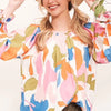 Lime 'N' Chili Abstract Print Off-the-shoulder Long Sleeve Top - PINK MULTI