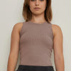 THE BLANK LAB Round Neck Ribbed Cropped Tank - COCA MOCHA