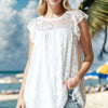 Heimish Full Size Round Neck Cap Sleeve Lace Top - Offwhite