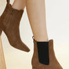 Beast Fashion Faux Suede Block Heel Chelsea Boots with Elastic Side Panel - Coffee Brown