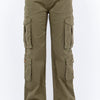 American Bazi Full Size Button Waist High Rise Cargo Pants Plus Size - Army Green