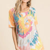 BiBi Tie Dye Print Short Sleeve T-Shirt with Raglan Sleeves - YELLOW/ORANGE