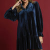 Umgee Velvet Ruffle Trim Mini Dress - Navy