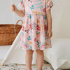 Children's Printed Ruffle Short Sleeve Casual Dress - Pale Blush