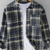 Men's Plus Size Plaid Button Up Long Sleeve Shirt - Dark Blue