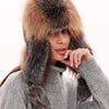 Genuine Silver Fox Fur Genuine Leather Hat - Silver Fox (Brown)/Black