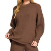 Zenana Round Neck Knit Top and Shorts Sweater Set - BROWN