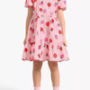 Children's Strawberry Print Tiered Puff Sleeve Dress - Pink