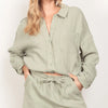 VERY J Texture Button Up Shirt and Shorts Set - Sage