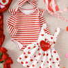 Children's Striped Long Sleeve Bodysuit and Dress Set with Headband - Red