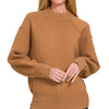 Zenana Viscose Mock Neck Exposed Seam Sweater - DEEP CAMEL