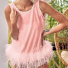 BiBi French Terry Faux Feather Bottom Back Tied Top - BLUSH PINK