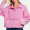 Zenana Acid Wash Fleece Half Snap Sweatshirt with Pocket - Mauve