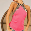 BiBi Triblend Leopard Halter Neck Tied Detailed Top - MAGENTA