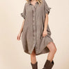 Mittoshop Mineral Wash Cotton Gauze Mini Shirt Dress - Toffee