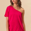 BiBi Cotton Span Knit One Shoulder Top - FUCHSIA