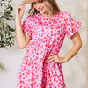 Double Take Short Flounce Sleeve Tiered Dress - Pink
