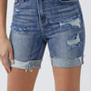 RISEN Full Size Distressed Rolled Denim Shorts with Pockets - Medium