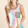 BiBi Sleeveless Tie Dye Top With Leopard Band - PASTEL TIE DYE