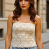 SO ME Jacquard Floral Two Tone Seamless Tube Top - OATMEAL