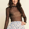 Davi & Dani Turtle Neck Lace Dotted Stretch Mesh Sheer Top - BLACK